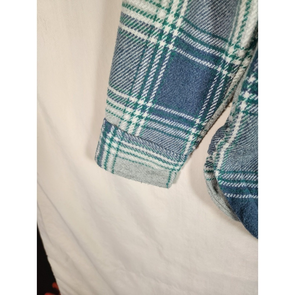 Womens L Blue Green Plaid Shacket Coastal Grandma Cabin Outdoor Flannel Fall - Picture 8 of 9